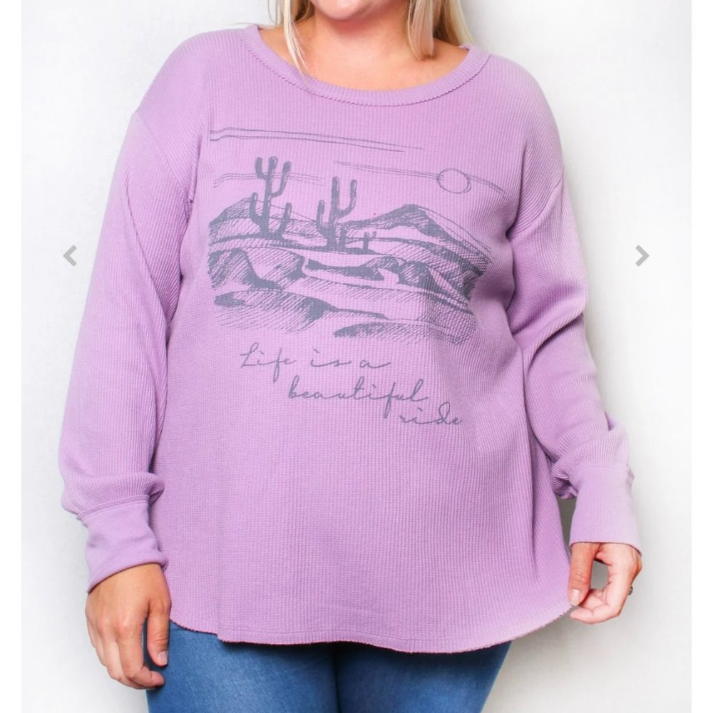 NWT! Waffle Knit Graphic Top in Periwinkle